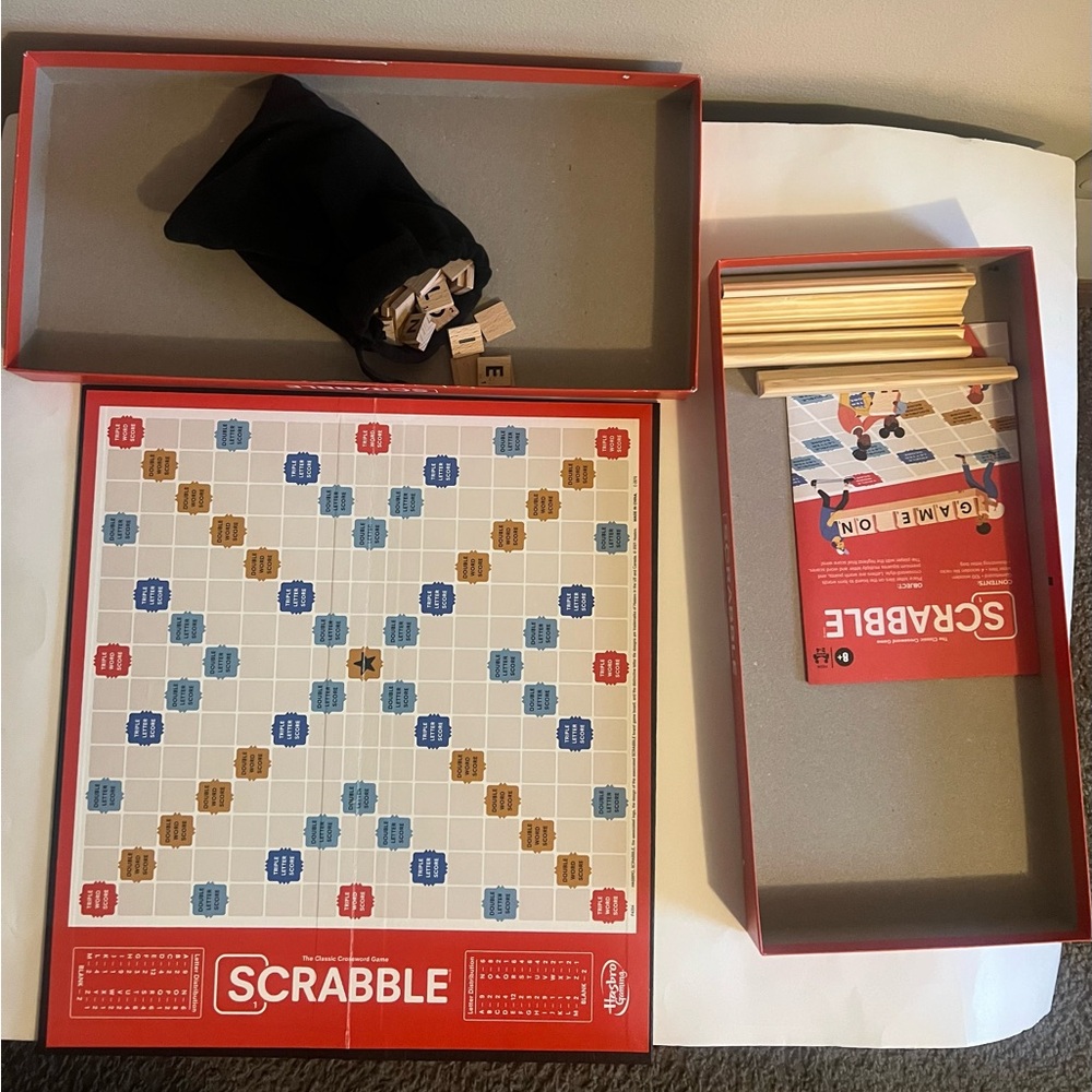 Hasbro Scrabble Board Game - Red, Blue, Tan